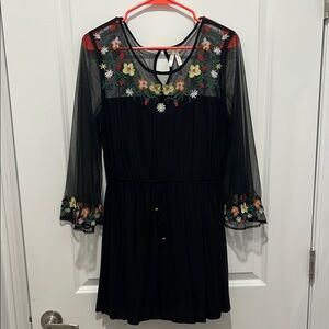 Black Dress with Floral Embroidery